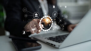 business operations manager pressing buttons