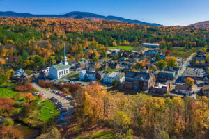 small town with mountains in the back